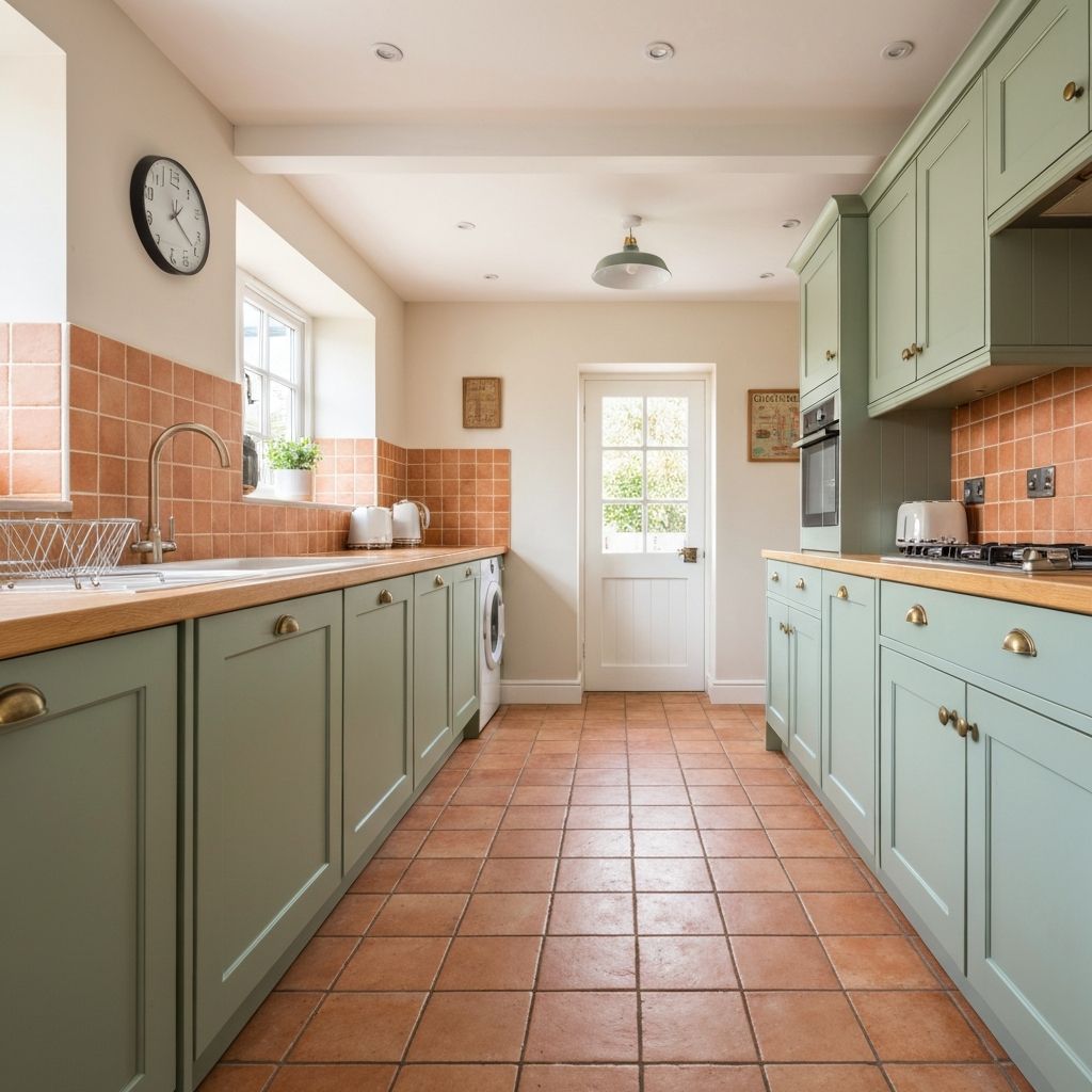 Sage green wrapped kitchen